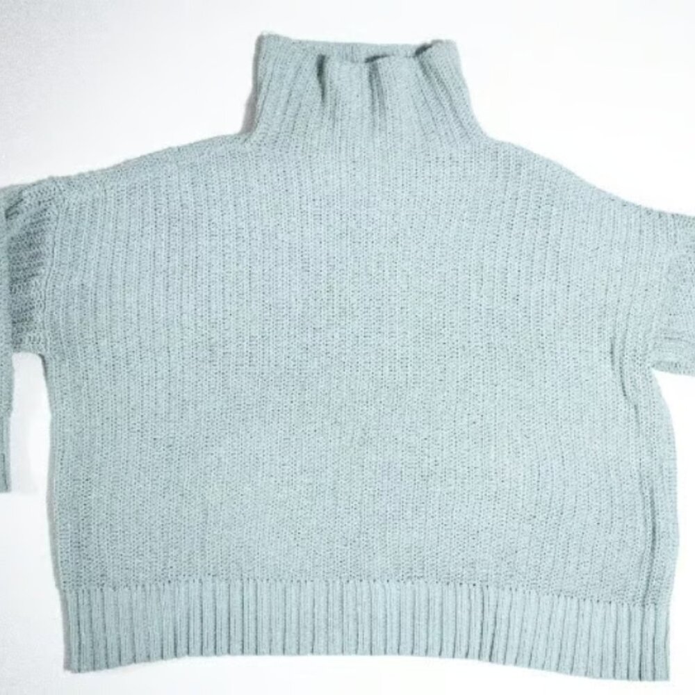 Soft AERIE Chunky Turtleneck Sweater Mint Blue